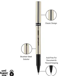 uni-ball® Deluxe Rollerball Pens, Fine Point, 0.7 mm, Gold Barrel, Black Ink, Pack Of 12