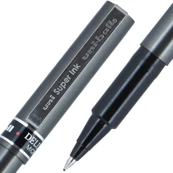 uni-ball® Deluxe Rollerball Pens, Micro Point, 0.5 mm, Charcoal Barrel, Black Ink, Pack Of 12