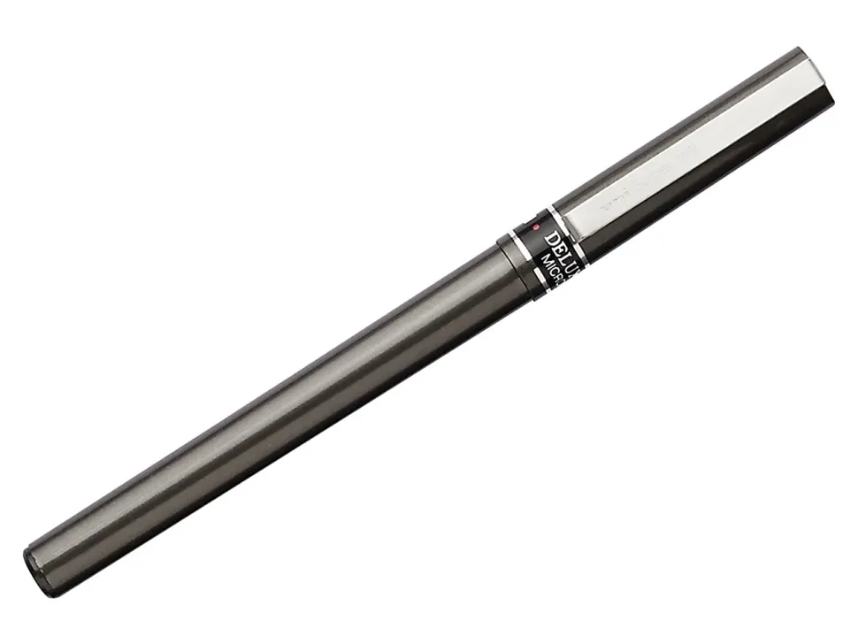 uni-ball® Deluxe Rollerball Pens, Micro Point, 0.5 mm, Charcoal Barrel, Blue Ink, Pack Of 12
