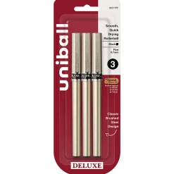 uni-ball® Deluxe Rollerball Pens, Fine Point, 0.7 mm, Graphite Barrel, Black Ink, Pack Of 3