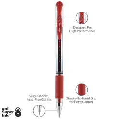 uni-ball® Gel Grip™ Pens, Medium Point, 0.7 mm, Clear Barrel, Red Ink, Pack Of 12