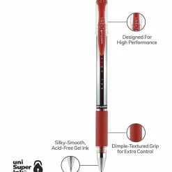 uni-ball® Gel Grip™ Pens, Medium Point, 0.7 mm, Clear Barrel, Red Ink, Pack Of 12