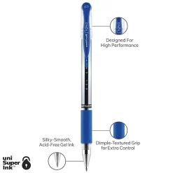 uni-ball® Gel Grip™ Pens, Medium Point, 0.7 mm, Clear Barrel, Blue Ink, Pack Of 12
