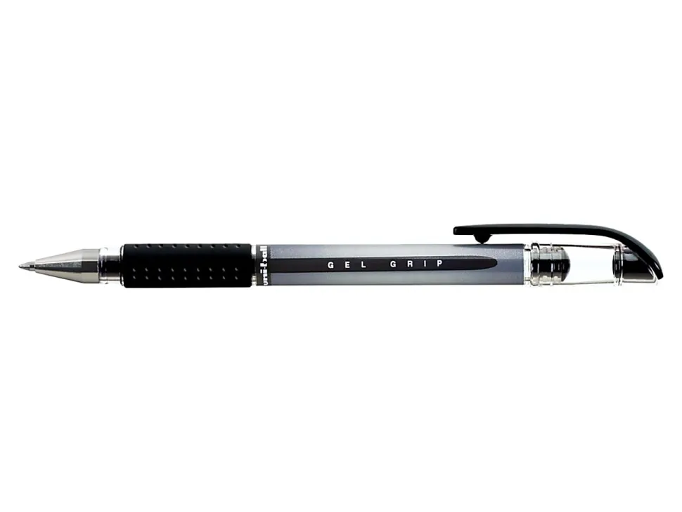 uni-ball® Gel Grip™ Pens, Medium Point, 0.7 mm, Clear Barrel, Black Ink, Pack Of 12