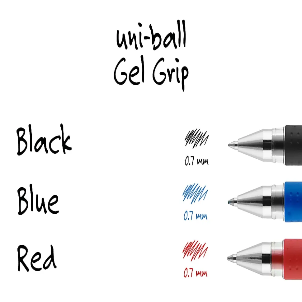 uni-ball® Gel Grip™ Pens, Medium Point, 0.7 mm, Clear Barrel, Black Ink, Pack Of 12
