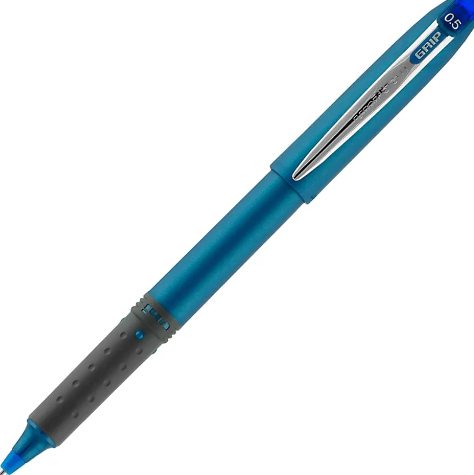 uni-ball® Grip Rollerball Pens, Micro Point, 0.5 mm, Blue Barrel, Blue Ink, Pack Of 12