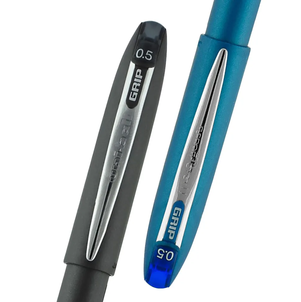 uni-ball® Grip Rollerball Pens, Micro Point, 0.5 mm, Blue Barrel, Blue Ink, Pack Of 12