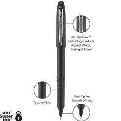 uni-ball® Grip Rollerball Pens, Micro Point, 0.5 mm, Black Barrels, Black Ink, Pack Of 12