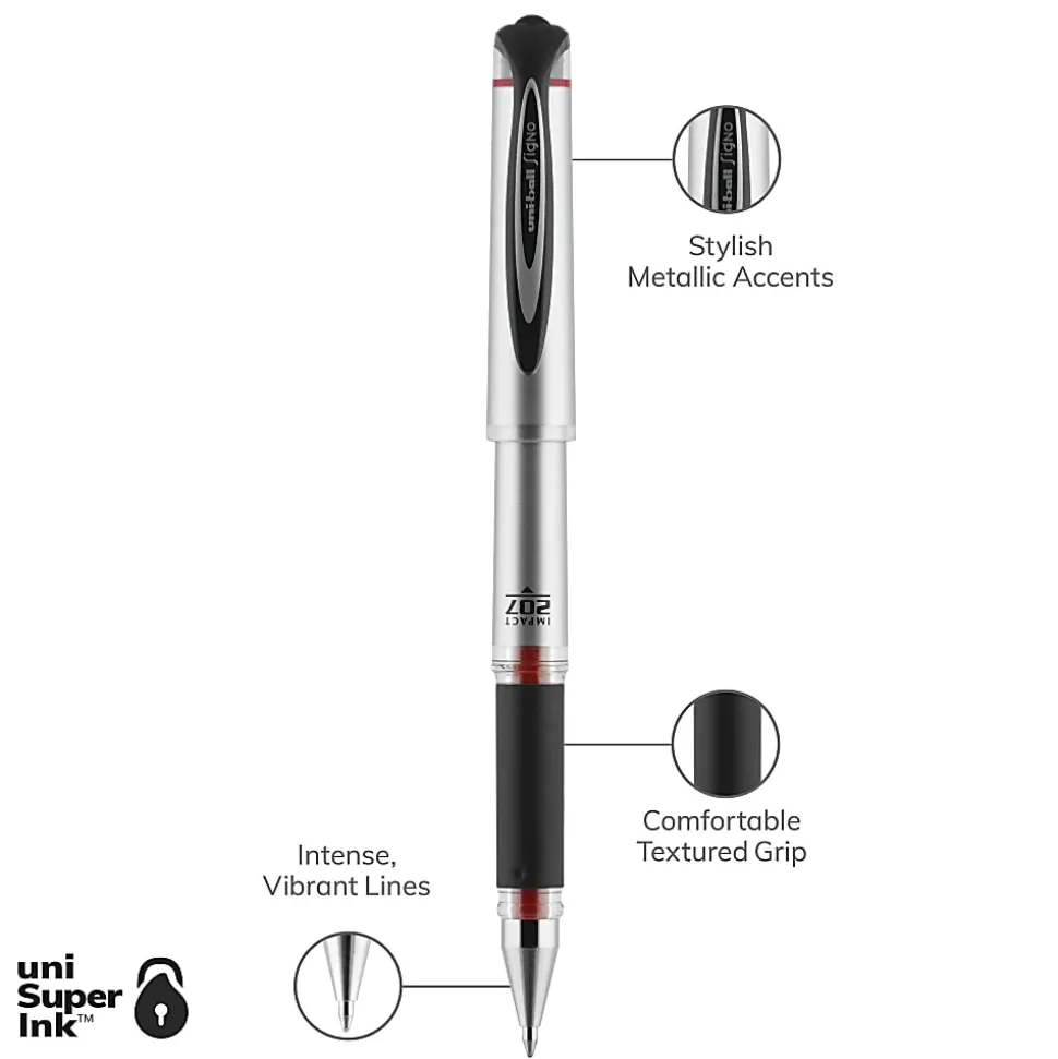 uni-ball® 207™ Impact™ Gel Pens, Bold Point, 1.0 mm, Red Gray Barrel, Red Ink, Pack Of 12