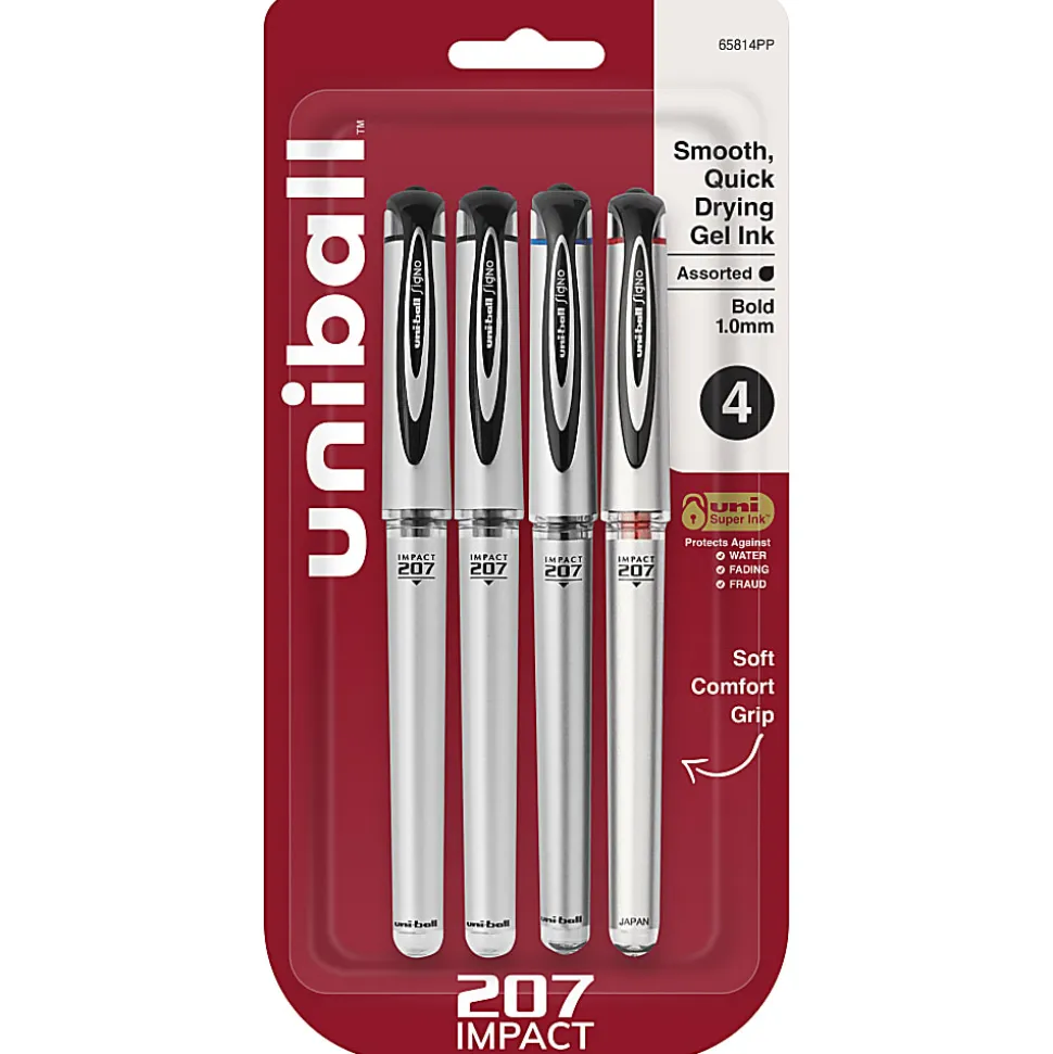 uni-ball® 207™ Impact™ Gel Pens, Bold Point, 1.0 mm, Assorted Barrels, Assorted Ink Colors, Pack Of 4