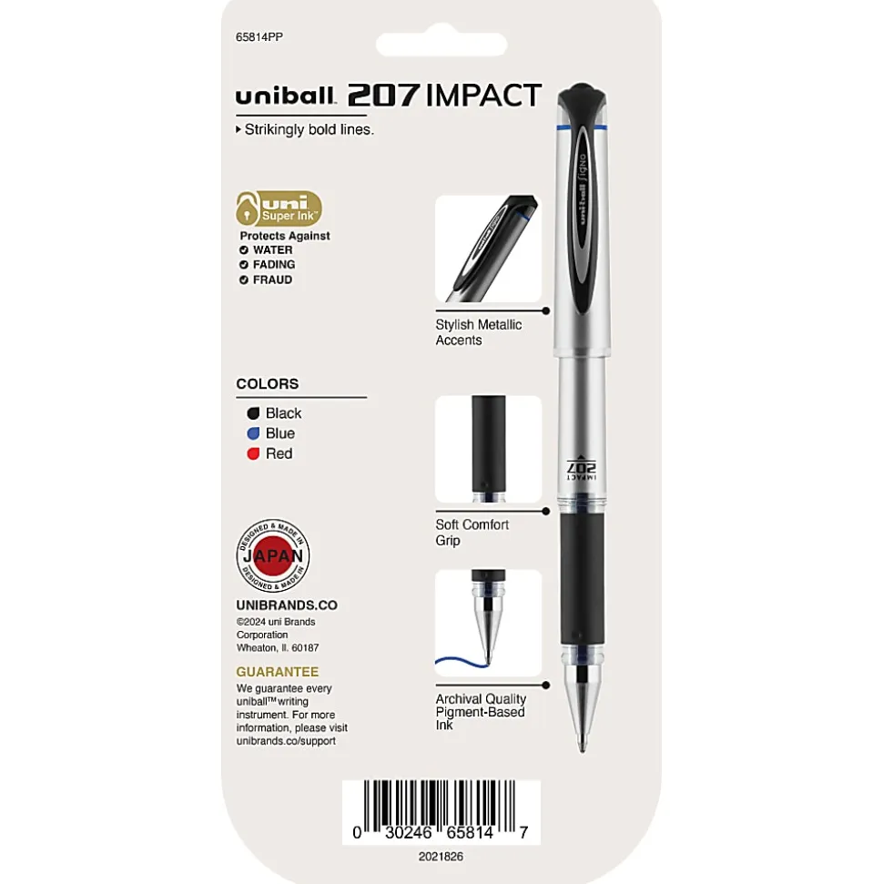 uni-ball® 207™ Impact™ Gel Pens, Bold Point, 1.0 mm, Assorted Barrels, Assorted Ink Colors, Pack Of 4