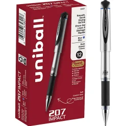 uni-ball® 207⢠Impact⢠Gel Pens, Bold Point, 1.0 mm, Blue; Gray Barrel, Blue Ink, Pack Of 12