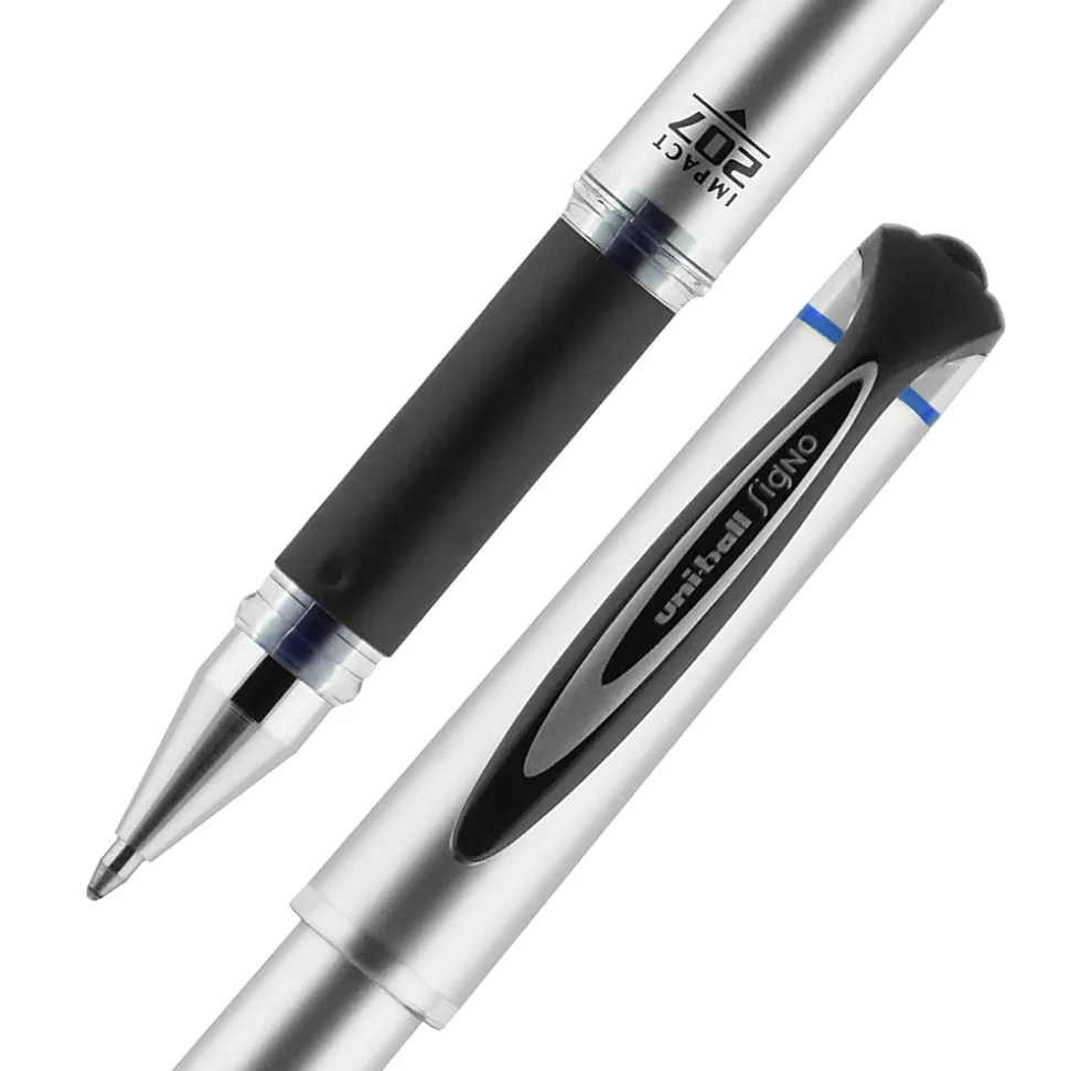 uni-ball® 207™ Impact™ Gel Pens, Bold Point, 1.0 mm, Blue; Gray Barrel, Blue Ink, Pack Of 12