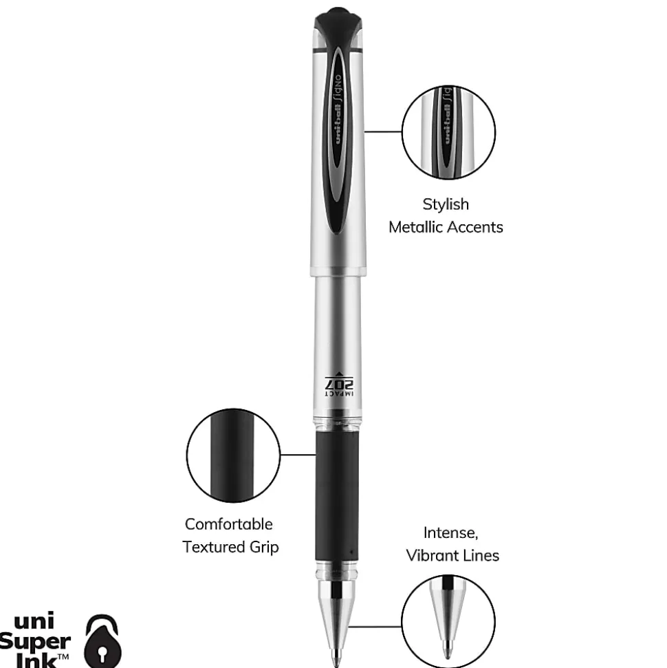 uni-ball® 207™ Impact™ Gel Pens, Bold Point, 1.0 mm, Black; Gray Barrel, Black Ink, Pack Of 12