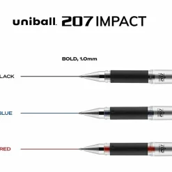 uni-ball® 207™ Impact™ Gel Pens, Bold Point, 1.0 mm, Black; Gray Barrel, Black Ink, Pack Of 12