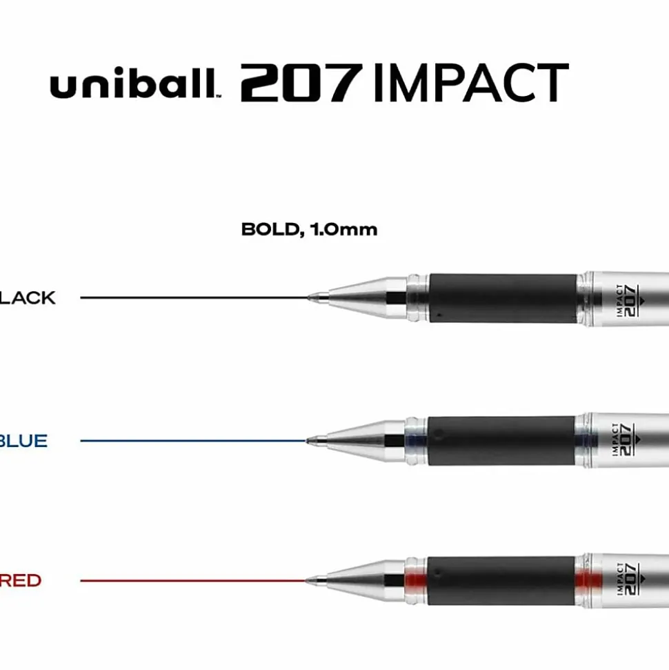 uni-ball® 207™ Impact™ Gel Pens, Bold Point, 1.0 mm, Black; Gray Barrel, Black Ink, Pack Of 12