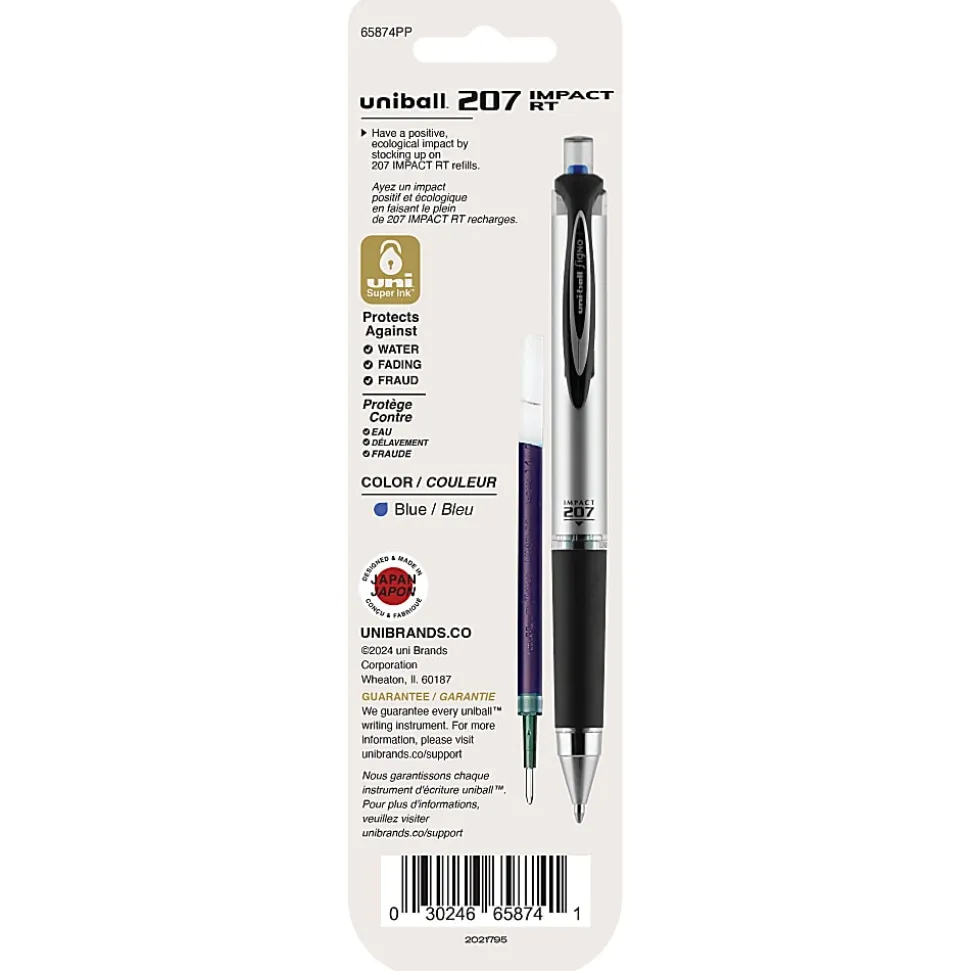 uni-ball® 207™ Impact™ RT Gel Pen Refills, Bold Point, 1.0 mm, Blue, Pack Of 2 Refills