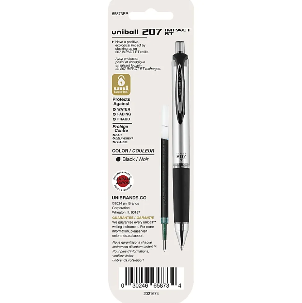 uni-ball® 207™ Impact™ RT Gel Pen Refills, Bold Point, 1.0 mm, Black, Pack Of 2 Refills
