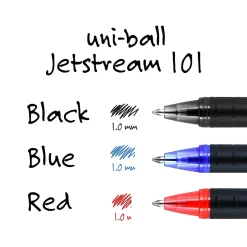 uniball® Jetstream™ 101 Rollerball Pens, Medium Point, 1.0mm, Black Barrel, Black Ink, Pack Of 12