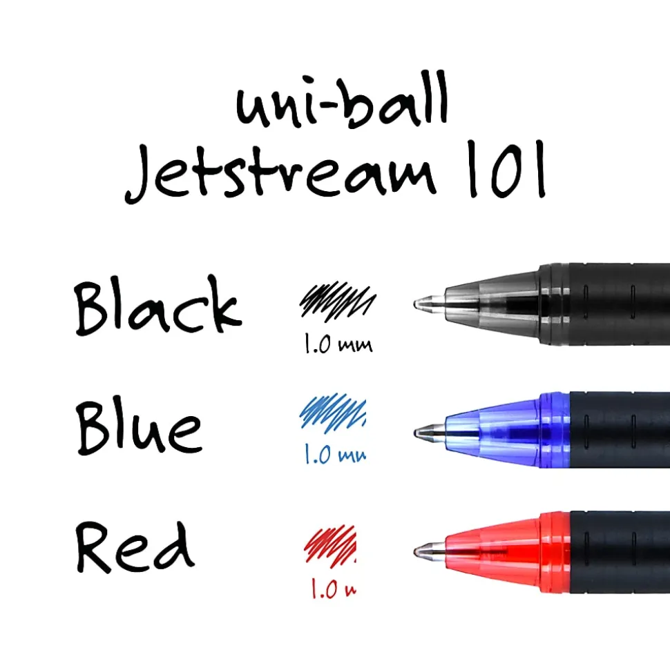 uniball® Jetstream™ 101 Rollerball Pens, Medium Point, 1.0mm, Black Barrel, Black Ink, Pack Of 12
