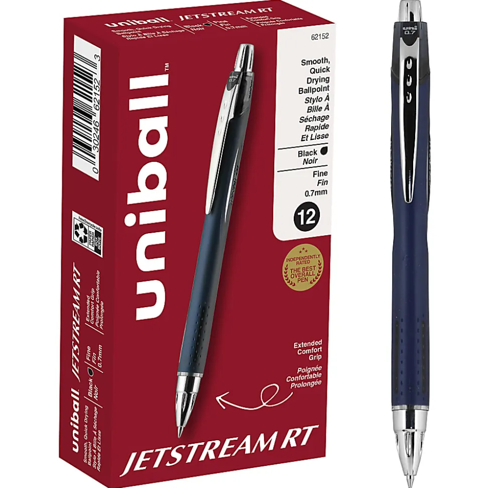 uniball JETSTREAM RT Ballpoint Pens, Fine Point (0.7mm), Black, 12 Count