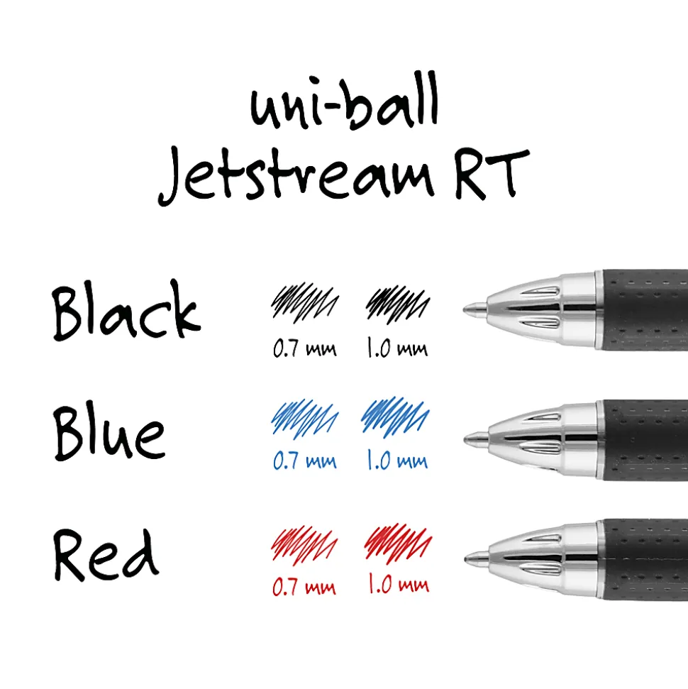 uniball® Jetstream™ RT Retractable Ballpoint Pens, Medium Point, 1.0 mm, Black Ink, Pack of 12