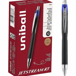 uniball® Jetstream™ RT Retractable Ballpoint Pens, Medium Point, 1.0 mm, Black Barrel, Blue Ink, Pack Of 12