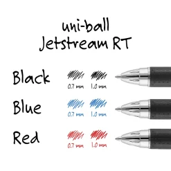 uniball® Jetstream™ RT Retractable Ballpoint Pens, Medium Point, 1.0 mm, Black Barrel, Blue Ink, Pack Of 12
