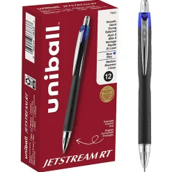 uniball® Jetstream™ RT Retractable Ballpoint Pens, Medium Point, 1.0 mm, Black Barrel, Blue Ink, Pack Of 12