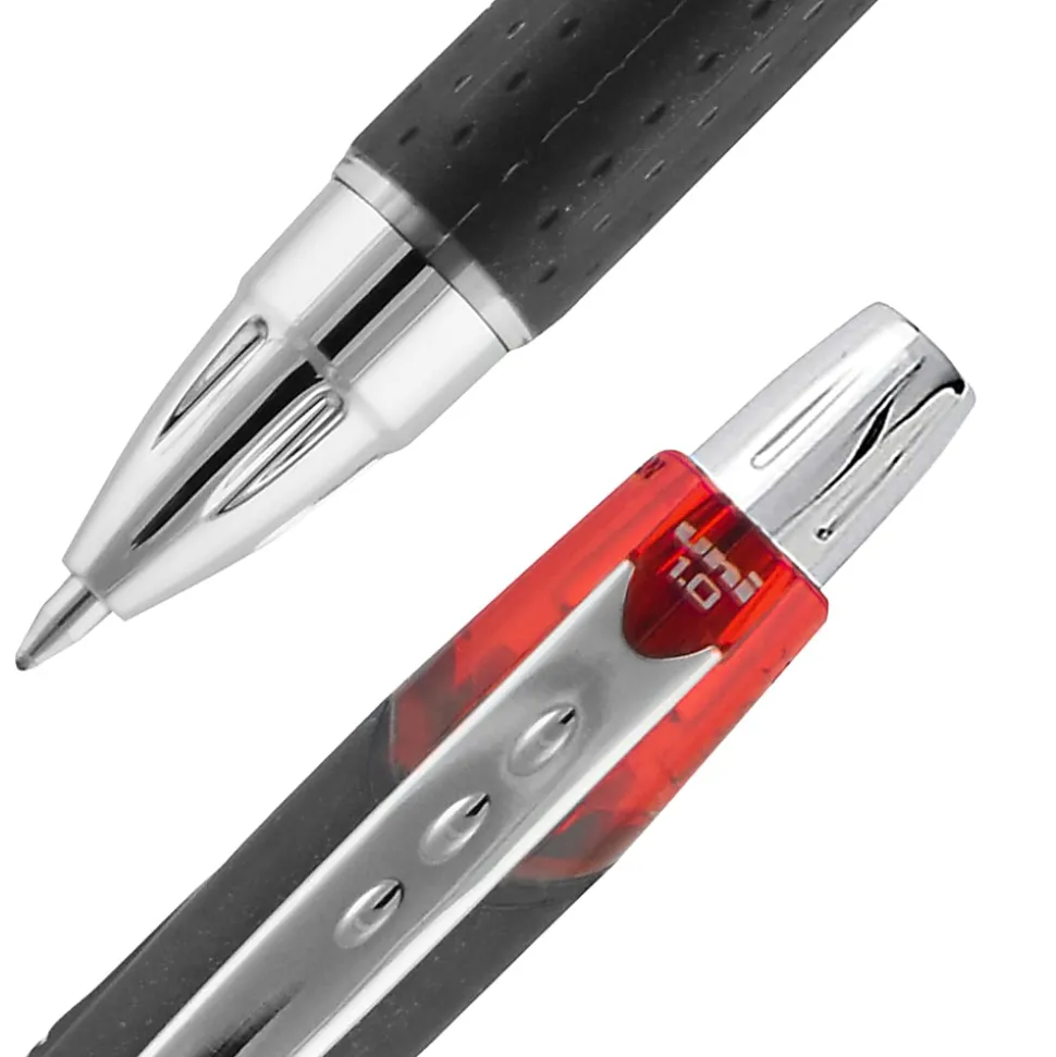 uni-ball® Jetstream™ RT Retractable Ballpoint Pens, Bold Point, 1.0 mm, Black Barrel, Red Ink, Pack Of 12