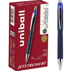 uniball® Jetstream™ RT Retractable Ballpoint Pens, Fine Point, 0.7 mm, Blue Barrel, Blue Ink, Pack Of 12