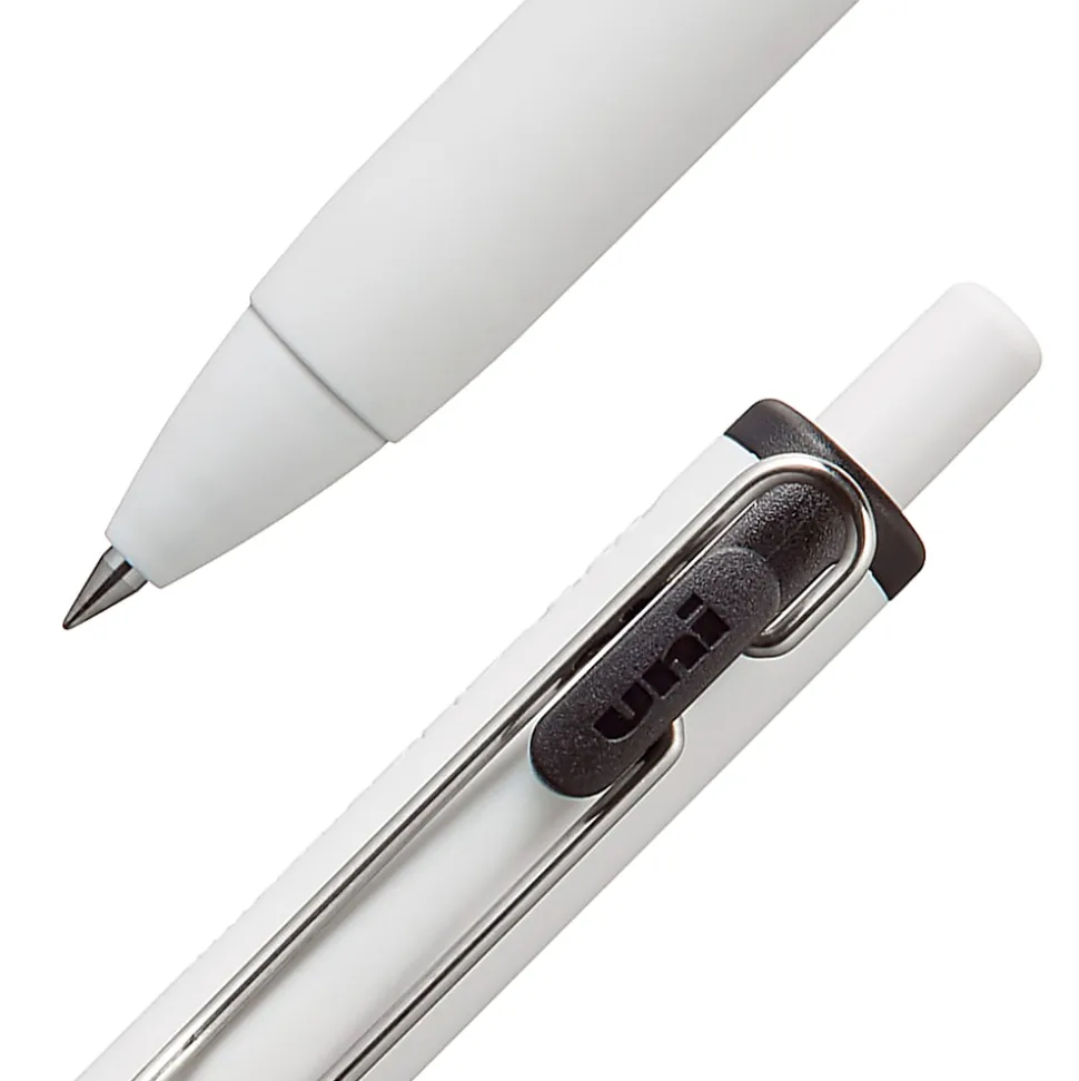 Uni-Ball® One Retractable Gel Pens, Micro Point, 0.5 mm, White Barrel, Black Ink, Pack Of 12 Pens