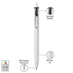 Uni-Ball® One Retractable Gel Pens, Micro Point, 0.5 mm, White Barrel, Black Ink, Pack Of 12 Pens