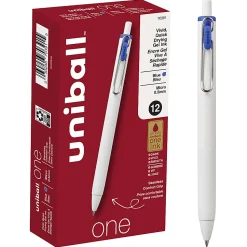 Uni-Ball® One Retractable Gel Pens, Micro Point, 0.5 mm, White Barrel, Blue Ink, Pack Of 12 Pens