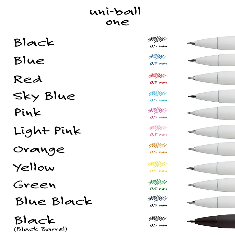 Uni-Ball® One Retractable Gel Pens, Micro Point, 0.5 mm, White Barrel, Blue Ink, Pack Of 12 Pens