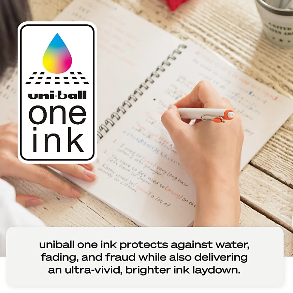 Uni-Ball® One Retractable Gel Pens, Micro Point, 0.5 mm, White Barrel, Blue Ink, Pack Of 12 Pens