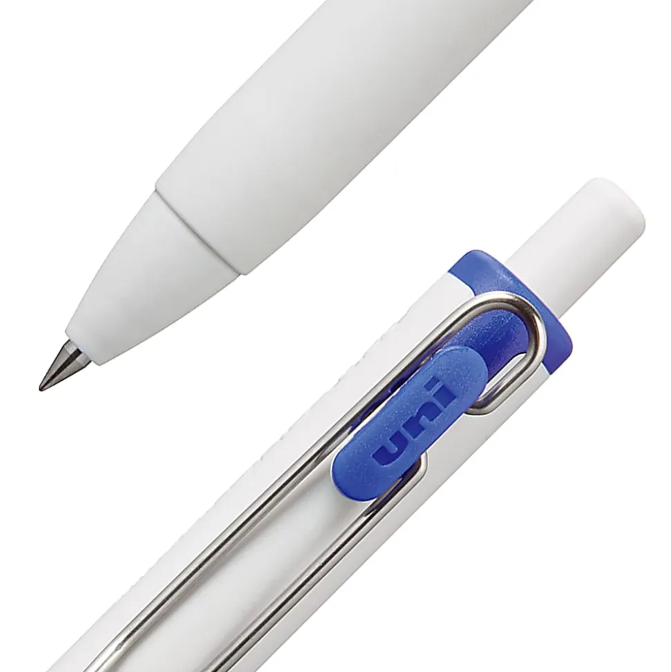 Uni-Ball® One Retractable Gel Pens, Micro Point, 0.5 mm, White Barrel, Blue Ink, Pack Of 12 Pens