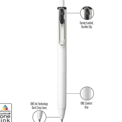 Uni-Ball® One Retractable Gel Pens, Medium Point, 0.7 mm, White Barrel, Black Ink, Pack Of 12 Pens