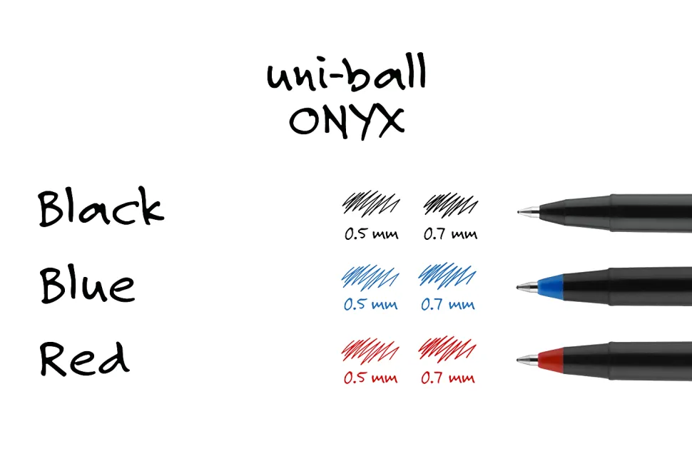 uni-ball® Onyx® Rollerball Pens, Fine Point, 0.7 mm, Black Barrel, Red Ink, Pack Of 12