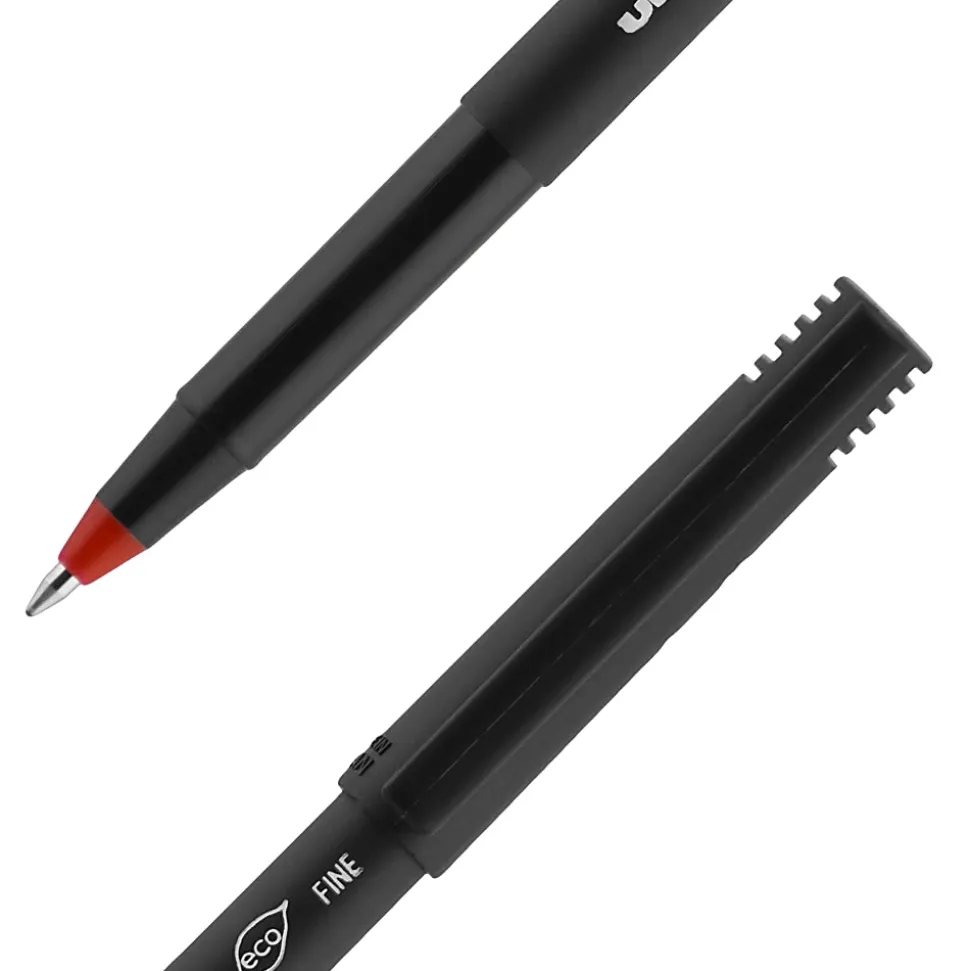 uni-ball® Onyx® Rollerball Pens, Fine Point, 0.7 mm, Black Barrel, Red Ink, Pack Of 12