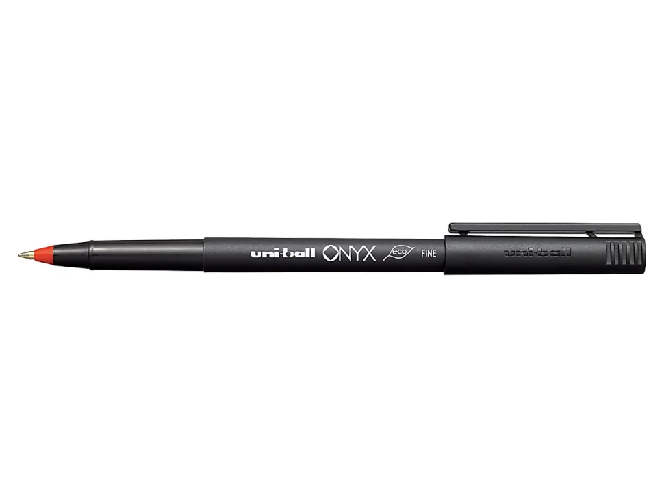 uni-ball® Onyx® Rollerball Pens, Fine Point, 0.7 mm, Black Barrel, Red Ink, Pack Of 12