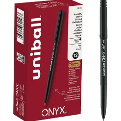 uni-ball® Onyx® Rollerball Pens, Fine Point, 0.7 mm, Black Barrel, Black Ink, Pack Of 12
