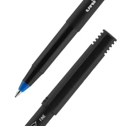 uni-ball® Onyx® Rollerball Pens, Fine Point, 0.7 mm, Black Barrel, Blue Ink, Pack Of 12