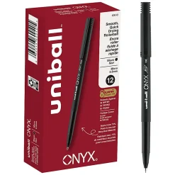 uni-ball® Onyx® Rollerball Pens, Micro Point, 0.5 mm, Black Barrel, Black Ink, Pack Of 12