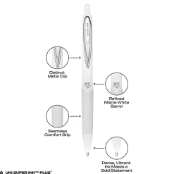 Uni-Ball 207 Plus+ Retractable Gel Pens, Medium Point, 0.7 mm, White Barrels, Black Ink, Pack of 4 Pens