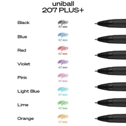 uni-ball® 207 Plus+ Retractable Gel Pens, Medium Point, 0.7 mm, Black Barrel, Black/Blue/Red Ink, Pack Of 4 Pens