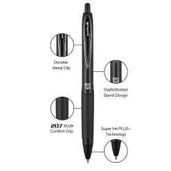 uni-ball® 207 Plus+ Retractable Gel Pens, Medium Point, 0.7 mm, Black Barrel, Black/Blue/Red Ink, Pack Of 4 Pens