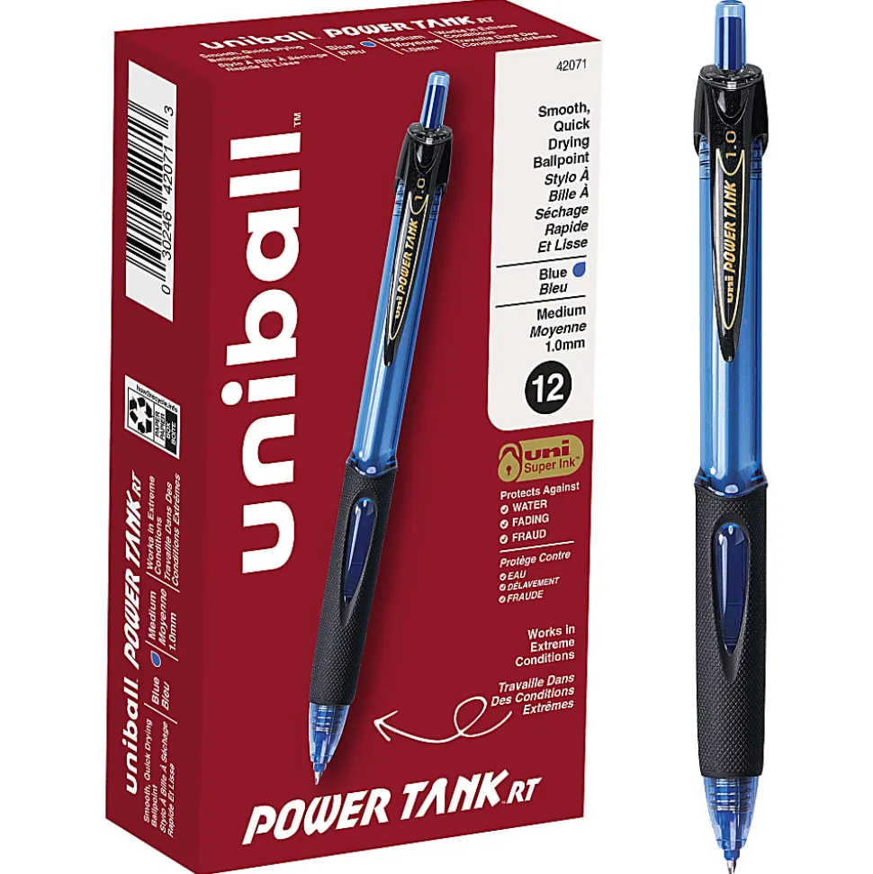 uni-ball® Power Tank Retractable Ballpoint Pens, 1.0 mm, Blue Barrel, Blue Ink, Pack Of 12 Pens