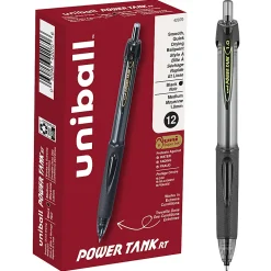 Uni-Ball Power Tank Retractable Ballpoint Pens, Pack Of 12, Broad Point, 1.0 mm, Black Barrel, Black Ink
