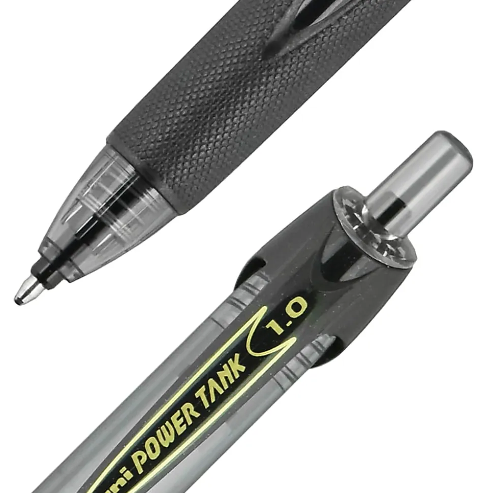 Uni-Ball Power Tank Retractable Ballpoint Pens, Pack Of 12, Broad Point, 1.0 mm, Black Barrel, Black Ink